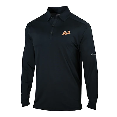 Men's Columbia  Black New York Mets Omni-Wick Pin High Long Sleeve Polo