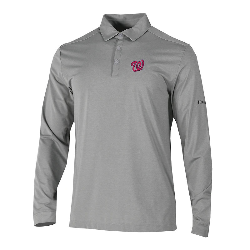 Men's Columbia  Gray Washington Nationals Omni-Wick Pin High Long Sleeve Polo