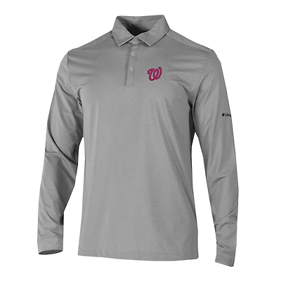 Men's Columbia  Gray Washington Nationals Omni-Wick Pin High Long Sleeve Polo