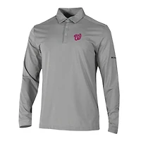 Men's Columbia  Gray Washington Nationals Omni-Wick Pin High Long Sleeve Polo