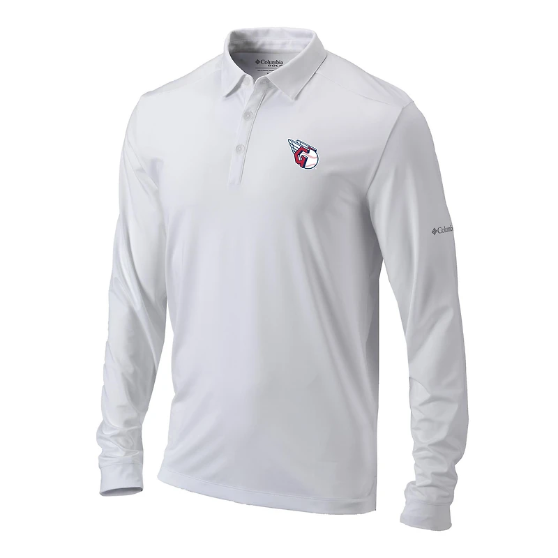 Men's Columbia  White Cleveland Guardians Omni-Wick Pin High Long Sleeve Polo