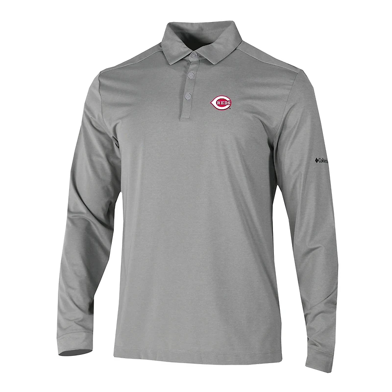 Men's Columbia Gray Cincinnati Reds Omni-Wick Pin High Long Sleeve Polo