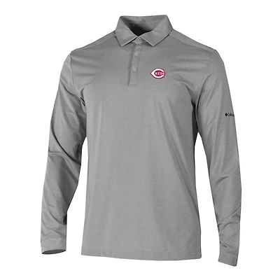 Men's Columbia  Gray Cincinnati Reds Omni-Wick Pin High Long Sleeve Polo