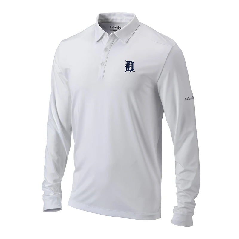 Men's Columbia  White Detroit Tigers Omni-Wick Pin High Long Sleeve Polo
