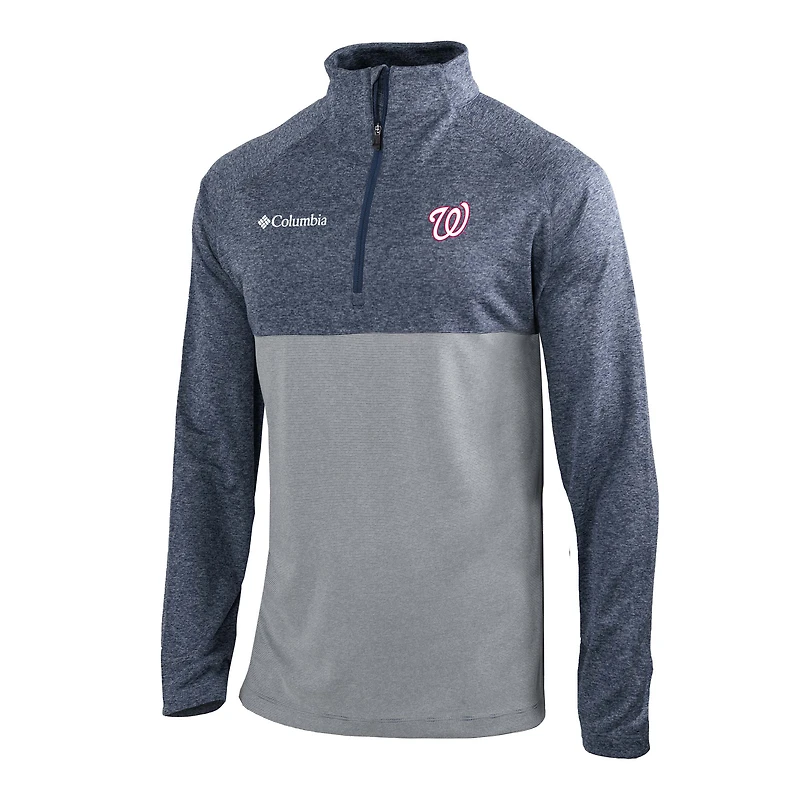 Men's Columbia  Navy Washington Nationals Omni-Wick Raglan Rockin' It Quarter-Zip Pullover