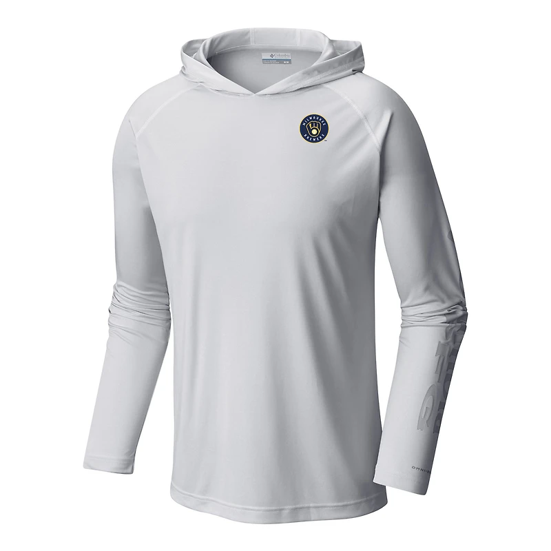 Men's Columbia White Milwaukee Brewers Terminal Tackle Omni-Shade Pullover Hoodie