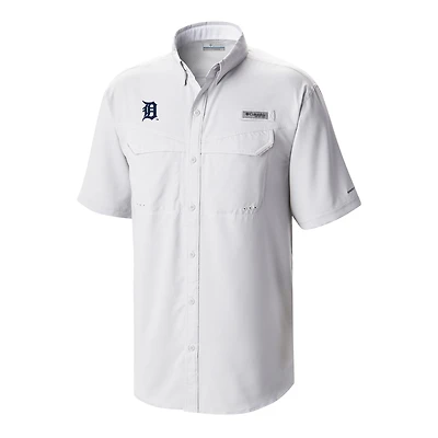 Men's Columbia White Detroit Tigers Omni-Wick Low Drag Offshore Button-Up Shirt