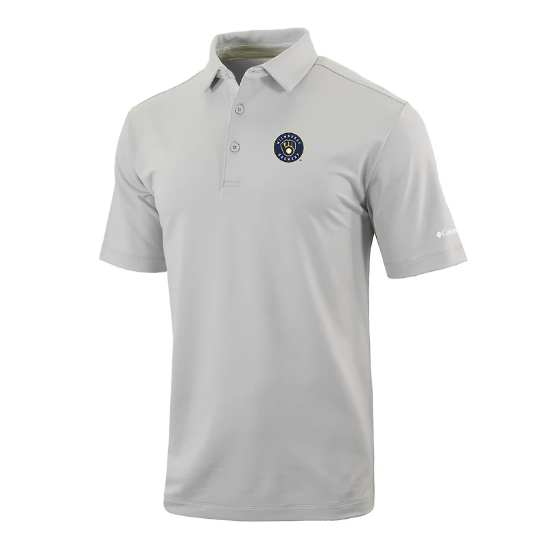 Men's Columbia  Gray Milwaukee Brewers Omni-Wick Even Lie Polo