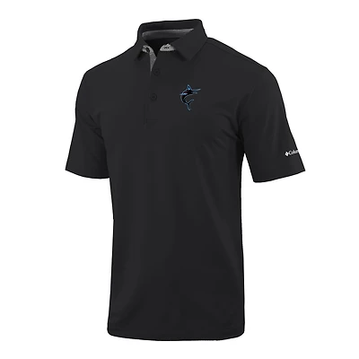 Men's Columbia  Black Miami Marlins Omni-Wick Even Lie Polo