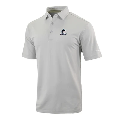 Men's Columbia  Gray Miami Marlins Omni-Wick Even Lie Polo