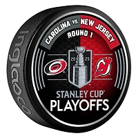 Inglasco Carolina Hurricanes vs. New Jersey Devils 2025 Stanley Cup Playoffs First Round Dueling Match-Up Hockey Puck