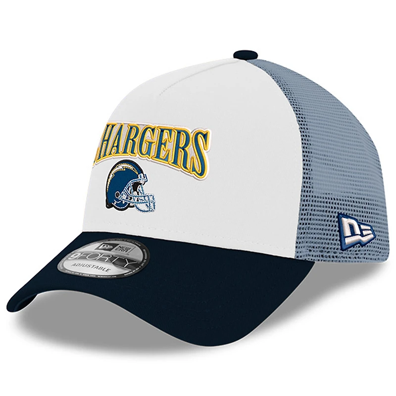 Men's New Era White/Navy Los Angeles Chargers Super Chargers A-Frame 9FORTY Trucker Adjustable Hat