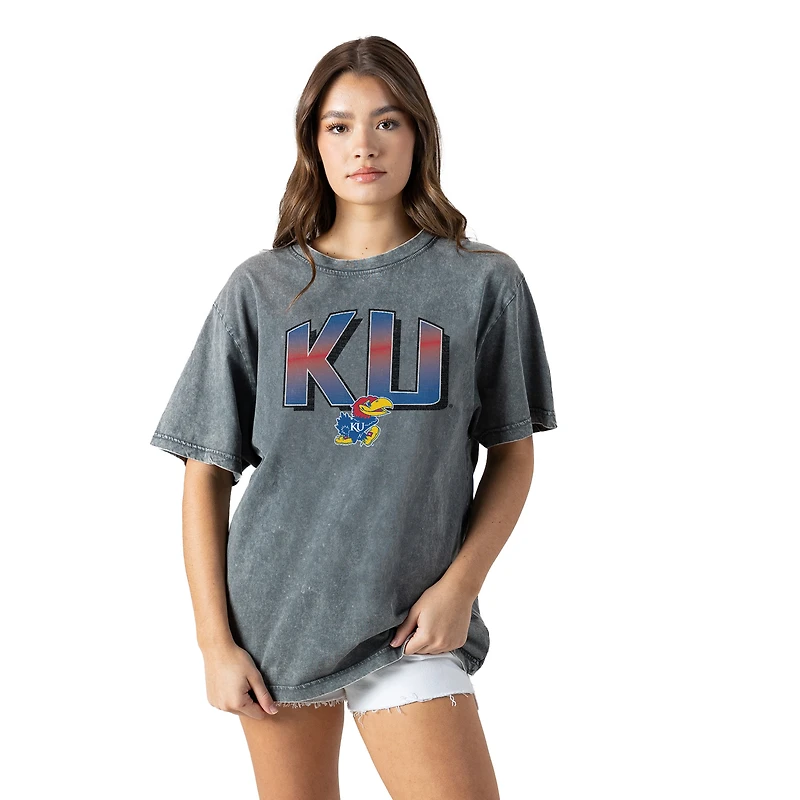 Women's Gameday Couture Gray Kansas Jayhawks Snow Washed Relaxed Fit Classic T-Shirt