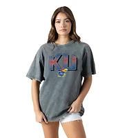 Women's Gameday Couture Gray Kansas Jayhawks Snow Washed Relaxed Fit Classic T-Shirt