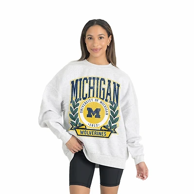 Women's Gameday Couture Gray Michigan Wolverines Premium Fleece Drop Shoulder Oversized Pullover Sweatshirt