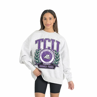 Women's Gameday Couture Gray TCU Horned Frogs Premium Fleece Drop Shoulder Oversized Pullover Sweatshirt
