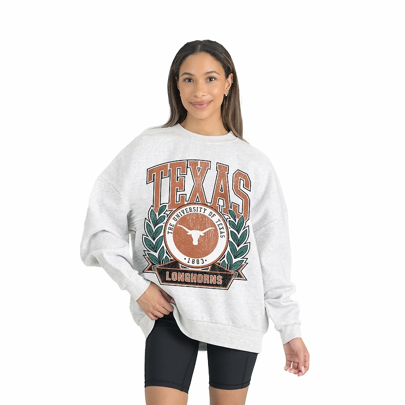 Women's Gameday Couture Gray Texas Longhorns Premium Fleece Drop Shoulder Oversized Pullover Sweatshirt