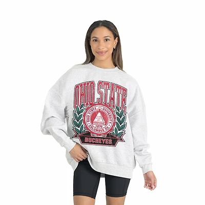 Women's Gameday Couture Gray Ohio State Buckeyes Premium Fleece Drop Shoulder Oversized Pullover Sweatshirt