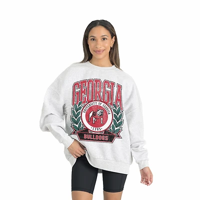Women's Gameday Couture Gray Georgia Bulldogs Premium Fleece Drop Shoulder Oversized Pullover Sweatshirt