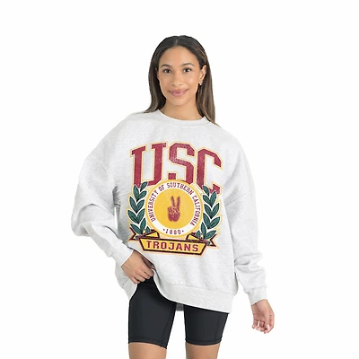 Women's Gameday Couture Gray USC Trojans Premium Fleece Drop Shoulder Oversized Pullover Sweatshirt