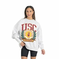 Women's Gameday Couture Gray USC Trojans Premium Fleece Drop Shoulder Oversized Pullover Sweatshirt