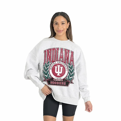 Women's Gameday Couture Gray Indiana Hoosiers Premium Fleece Drop Shoulder Oversized Pullover Sweatshirt