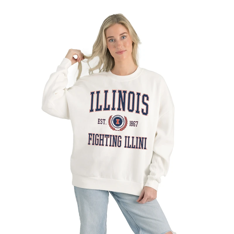 Women's Gameday Couture White Illinois Fighting Illini Premium Fleece Drop Shoulder Oversized Pullover Sweatshirt