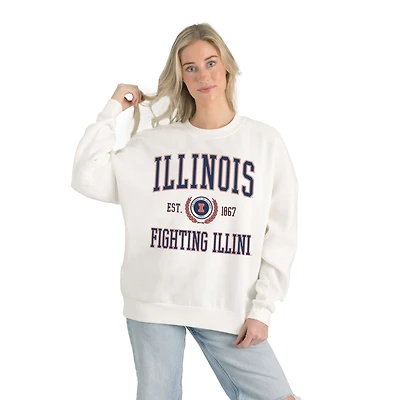 Women's Gameday Couture White Illinois Fighting Illini Premium Fleece Drop Shoulder Oversized Pullover Sweatshirt
