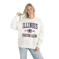Women's Gameday Couture White Illinois Fighting Illini Premium Fleece Drop Shoulder Oversized Pullover Sweatshirt