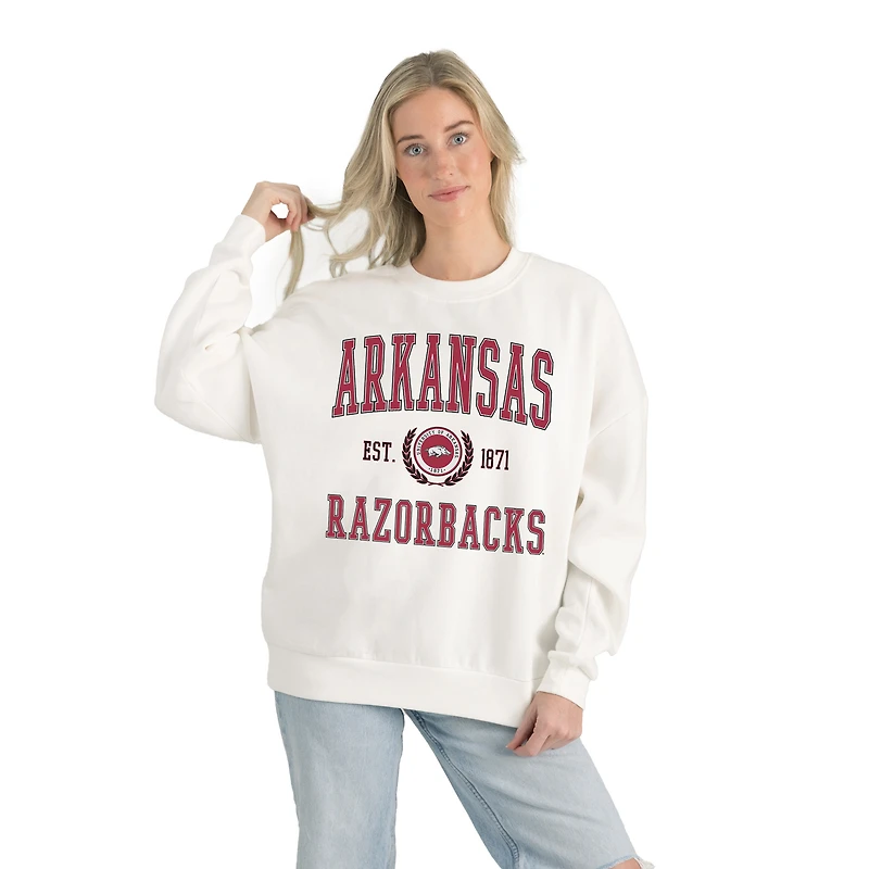 Women's Gameday Couture White Arkansas Razorbacks Premium Fleece Drop Shoulder Oversized Pullover Sweatshirt