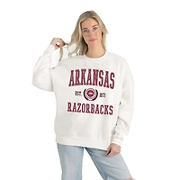 Women's Gameday Couture White Arkansas Razorbacks Premium Fleece Drop Shoulder Oversized Pullover Sweatshirt