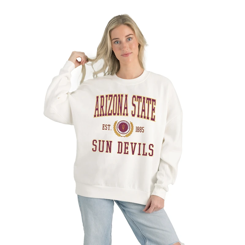 Women's Gameday Couture White Arizona State Sun Devils Premium Fleece Drop Shoulder Oversized Pullover Sweatshirt