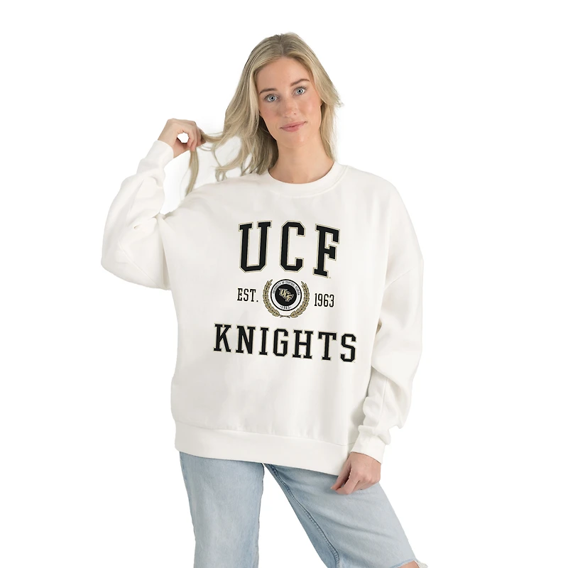 Women's Gameday Couture White UCF Knights Premium Fleece Drop Shoulder Oversized Pullover Sweatshirt