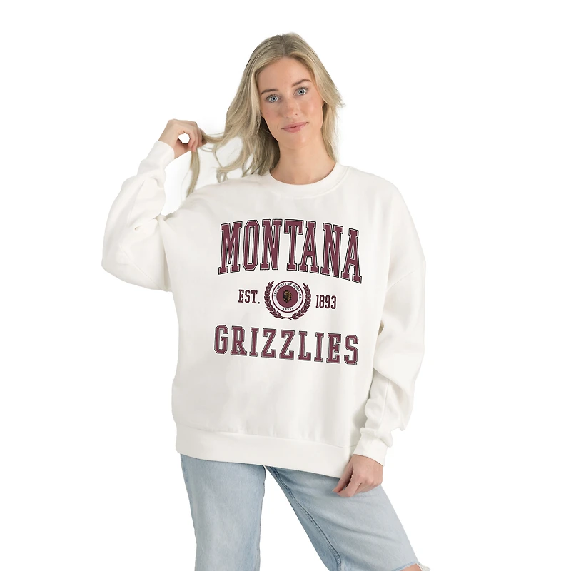 Women's Gameday Couture White Montana Grizzlies Premium Fleece Drop Shoulder Oversized Pullover Sweatshirt