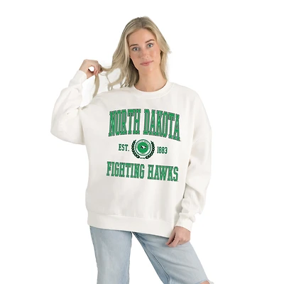 Women's Gameday Couture White North Dakota Premium Fleece Drop Shoulder Oversized Pullover Sweatshirt