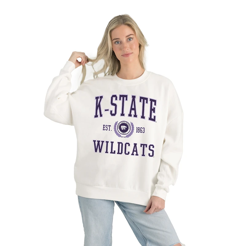 Women's Gameday Couture White Kansas State Wildcats Premium Fleece Drop Shoulder Oversized Pullover Sweatshirt