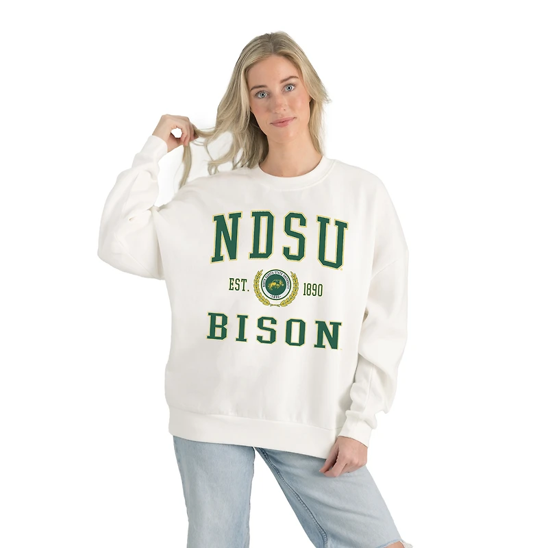Women's Gameday Couture White NDSU Bison Premium Fleece Drop Shoulder Oversized Pullover Sweatshirt