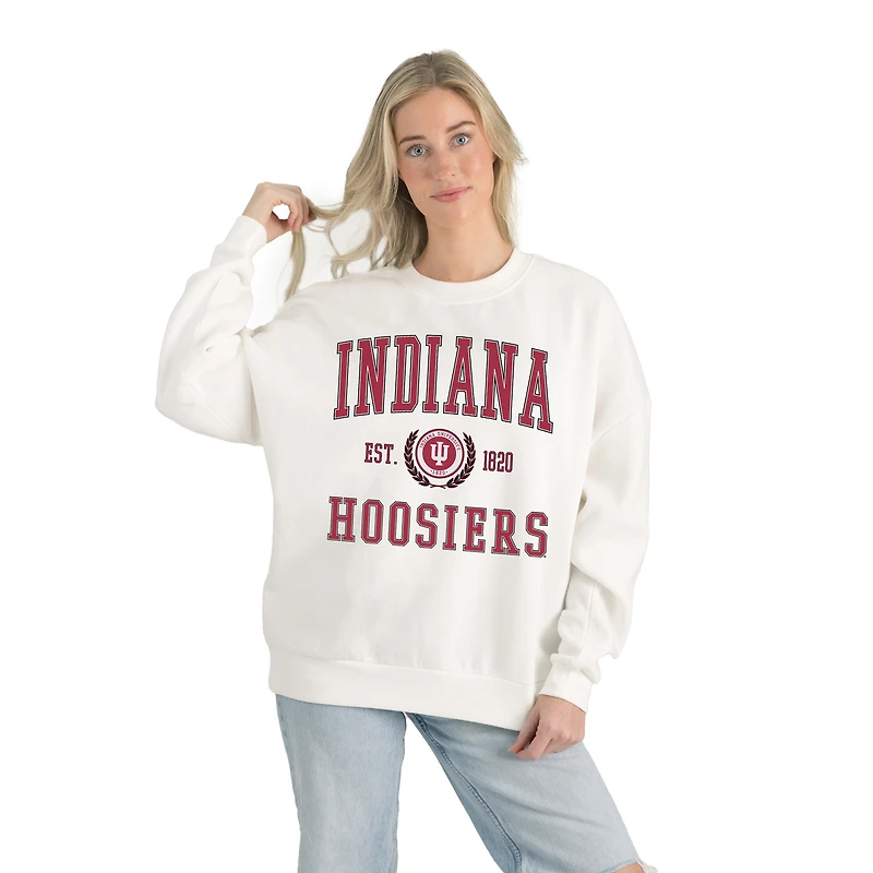 Women's Gameday Couture White Indiana Hoosiers Premium Fleece Drop Shoulder Oversized Pullover Sweatshirt