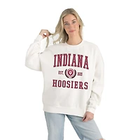Women's Gameday Couture White Indiana Hoosiers Premium Fleece Drop Shoulder Oversized Pullover Sweatshirt