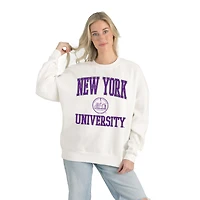 Women's Gameday Couture White NYU Violets Premium Fleece Drop Shoulder Oversized Pullover Sweatshirt