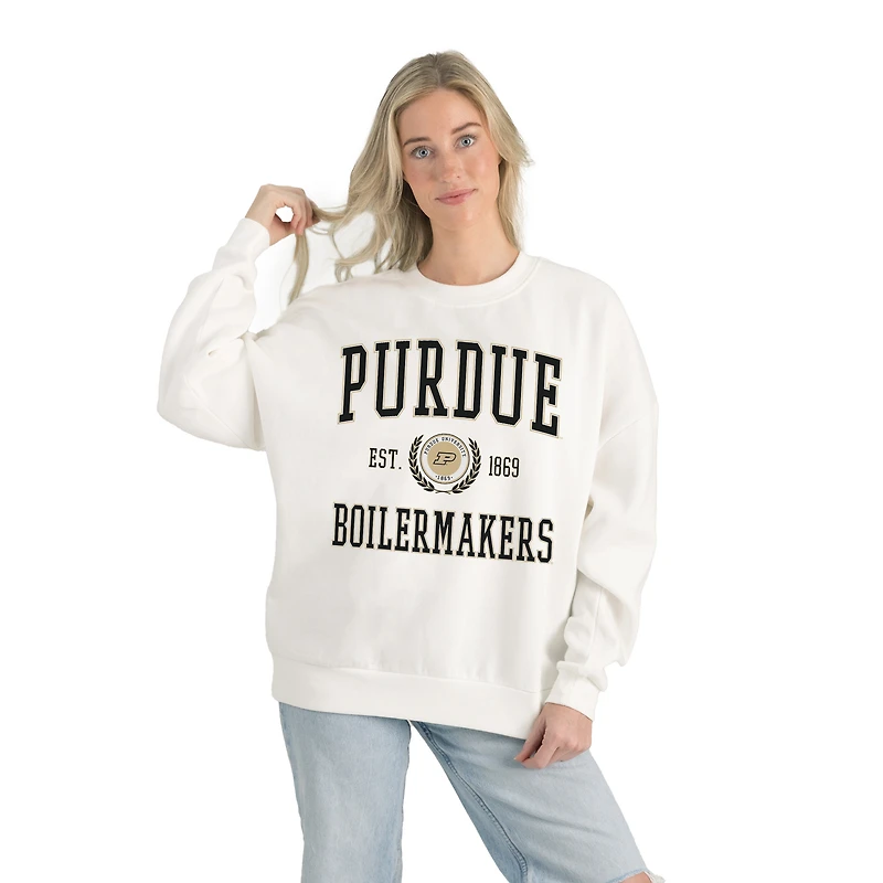 Women's Gameday Couture White Purdue Boilermakers Premium Fleece Drop Shoulder Oversized Pullover Sweatshirt