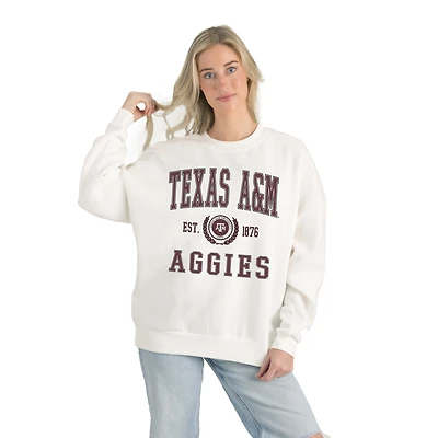 Women's Gameday Couture White Texas A&M Aggies Premium Fleece Drop Shoulder Oversized Pullover Sweatshirt