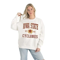 Women's Gameday Couture White Iowa State Cyclones Premium Fleece Drop Shoulder Oversized Pullover Sweatshirt