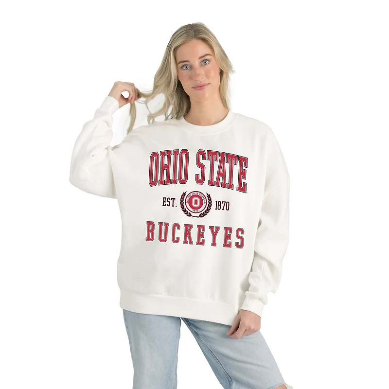 Women's Gameday Couture White Ohio State Buckeyes Premium Fleece Drop Shoulder Oversized Pullover Sweatshirt
