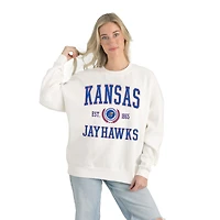 Women's Gameday Couture White Kansas Jayhawks Premium Fleece Drop Shoulder Oversized Pullover Sweatshirt