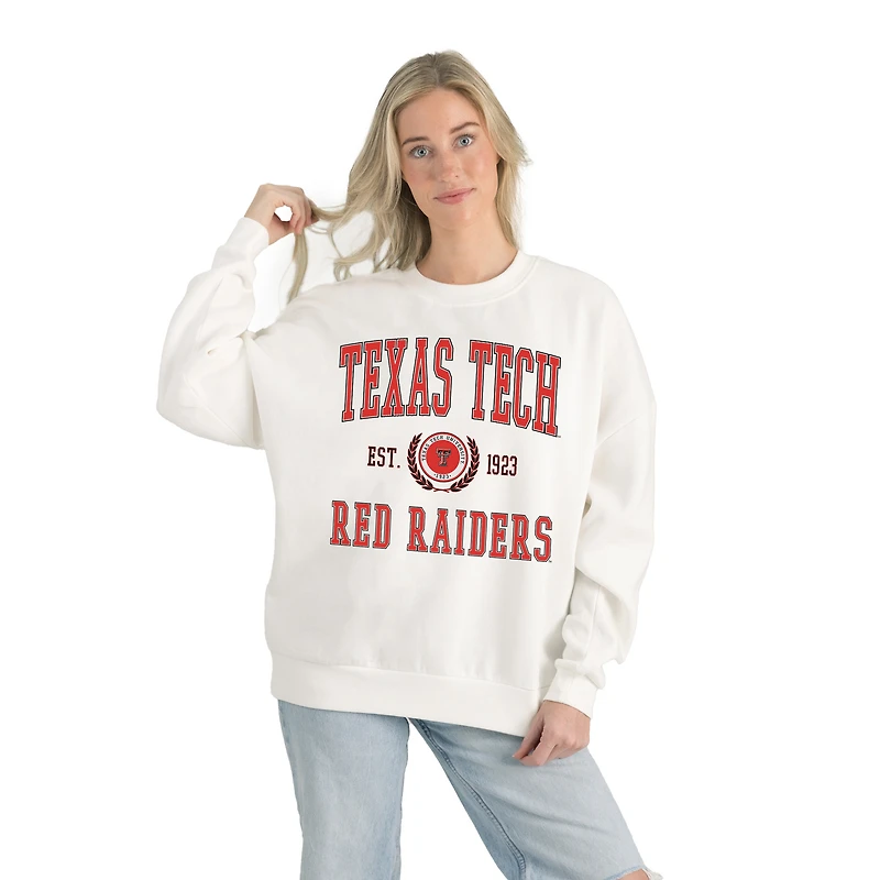 Women's Gameday Couture White Texas Tech Red Raiders Premium Fleece Drop Shoulder Oversized Pullover Sweatshirt