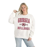 Women's Gameday Couture White Georgia Bulldogs Premium Fleece Drop Shoulder Oversized Pullover Sweatshirt