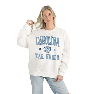 Women's Gameday Couture White North Carolina Tar Heels Premium Fleece Drop Shoulder Oversized Pullover Sweatshirt