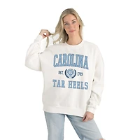 Women's Gameday Couture White North Carolina Tar Heels Premium Fleece Drop Shoulder Oversized Pullover Sweatshirt