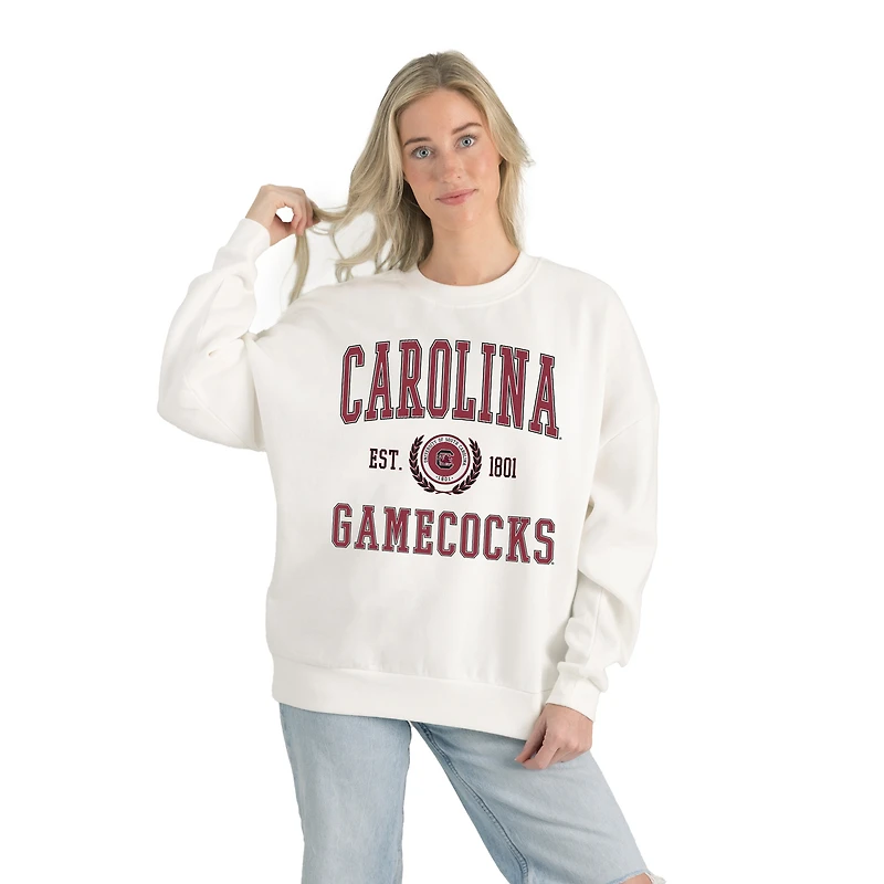 Women's Gameday Couture White South Carolina Gamecocks Premium Fleece Drop Shoulder Oversized Pullover Sweatshirt